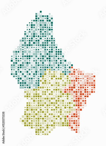 Luxembourg, shape of the country build of colored cells. Digital style map of the Luxembourg on white background. Small size square blocks. Awesome vector illustration.