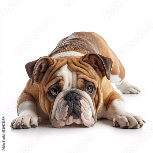 Adorable Bulldog Canine with White Markings Relaxed Indoor Dog Portrait - Loyal Furry Companion in Everyday Life