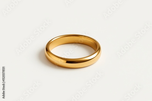 Elegant, simple, polished round gold wedding band or ring, isolated on a clean white background, symbolizing love, commitment, and marriage.