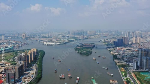 Guangzhou Yabunsha Bridge and Pearl River daytime aerial view photo