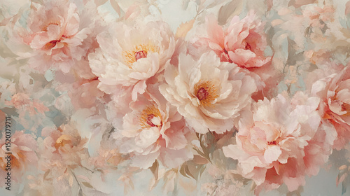 Elegant wedding invitation card background vector. Minimal hand painted watercolor Paeonia flowers texture template background. Design for wedding, vip cover, poster, rsvp moderncard.Valentine's Day