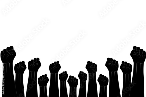 Raised fist hands silhouette template on white background. Vector template for background, banner, infographics, business, and creative projects.