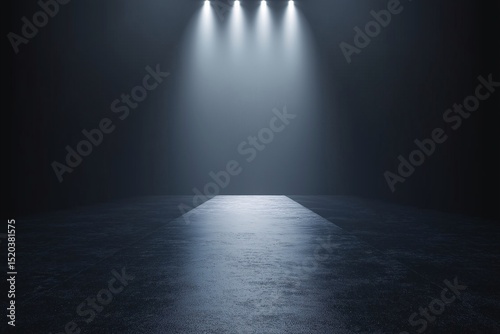 Empty Theater Stage with Focused Lighting and Dramatic Ambiance. Ideal Modern Venue for Showcase and Creative Space