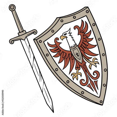 Medieval Sword and Shield with Griffin Emblem for Protection