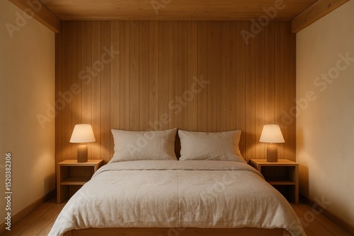 Wallpaper Mural Serene Modern Wooden Bedroom Interior Minimalist Design with Natural Materials and Warm Lighting Cozy Ambiance Torontodigital.ca