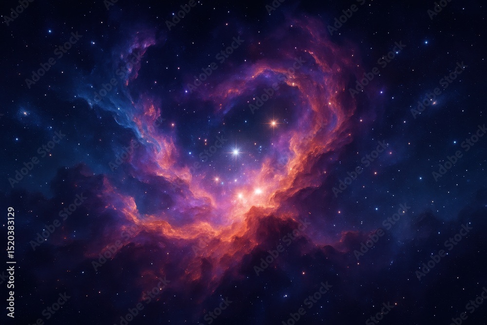 Obraz premium Celestial Symphony a breathtaking digital painting of a swirling nebula in deep space with vibrant colors, distant galaxies, and newly formed stars illuminating cosmic dust clouds