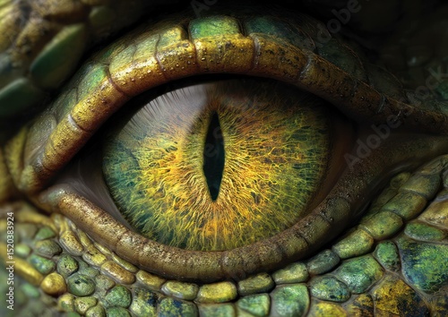 Close-up of a Reptilian Eye: Vibrant Colors and Intricate Scale Texture details photo