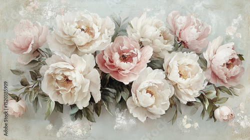 Elegant wedding invitation card background . Minimal hand painted watercolor Paeonia flowers texture template background. Design for wedding, vip cover, poster, rsvp moderncard.Valentine's Day
