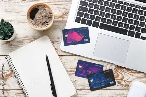 Laptop with credit cards, n...