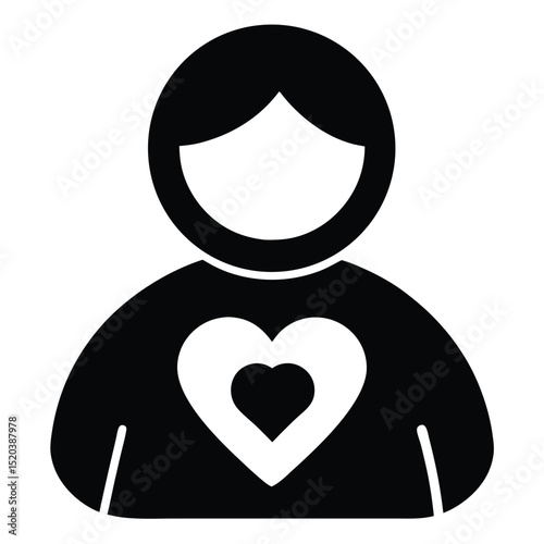 Black and white person icon with heart white background