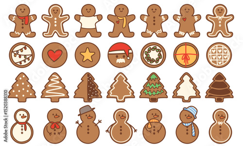christmas cookies illustration: christmas tree, santa,
gingerbread cookies, snowman icon Clip art
