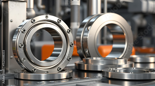 Realistic 3D render of industrial washers and spacers