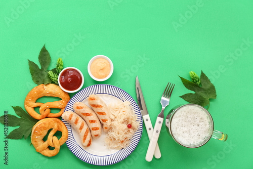 Plate with tasty Bavarian s...