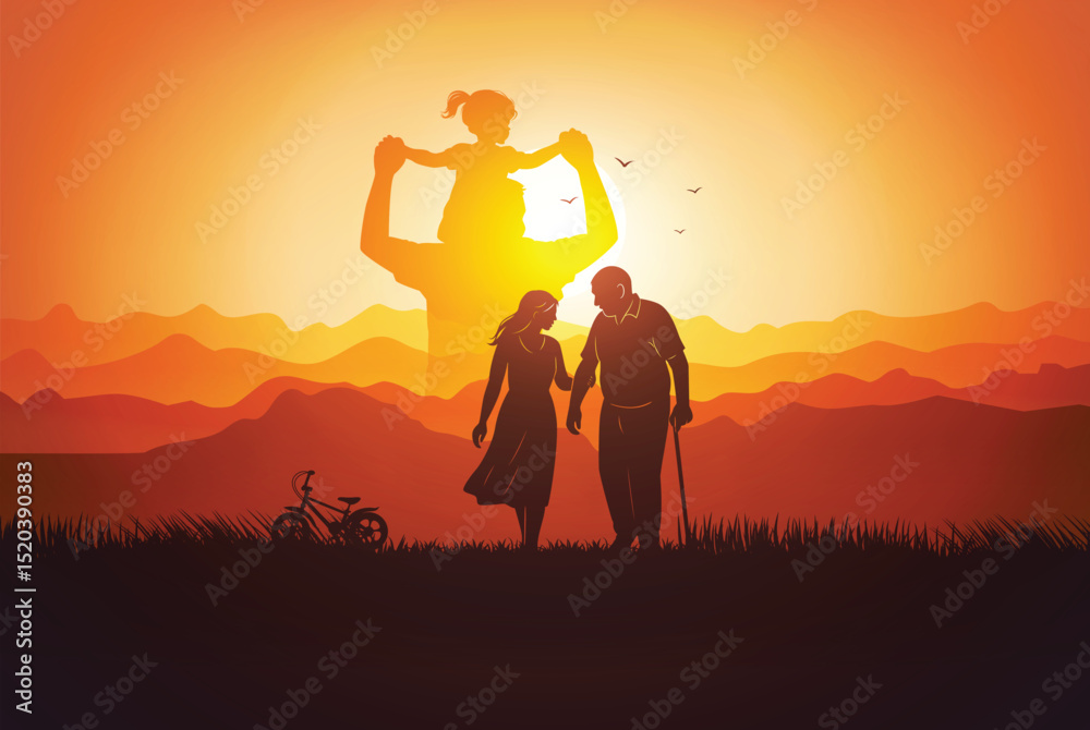 Fototapeta premium Generations of Love – Father and Daughter at Sunset