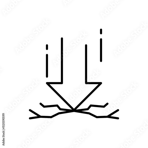Line Art Icon of Arrow Hitting Ground Causing Cracks Weight Pressure and Negative Effect Outline