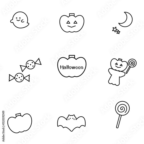 線画のハロウィンアイコンセット