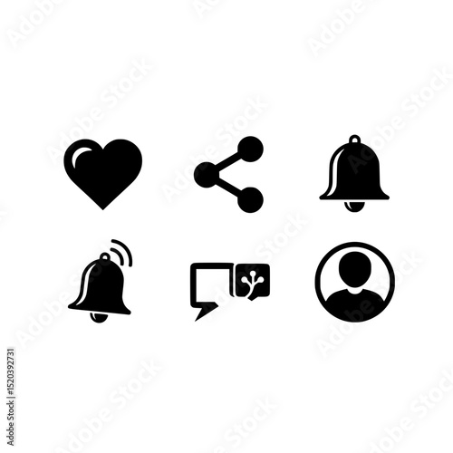 Social media icons heart share notification bell user profile connect network communication interface design