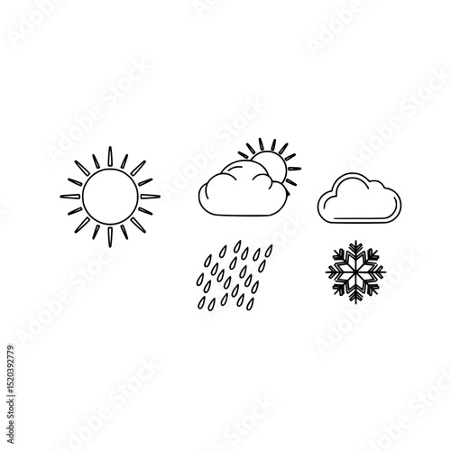 Weather forecast icons sun cloud rain snowflake outline vector design elements illustration drawing graphic