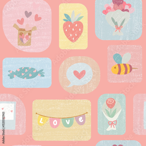 Pink Vintage Crayon Style Vector Pattern for Special
Valentine's Day or Anniversary Background