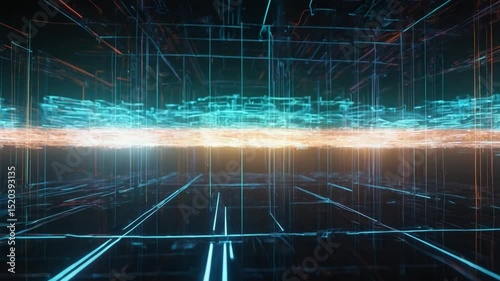 Futuristic digital network visualization displaying interconnected data flow and advanced technologies