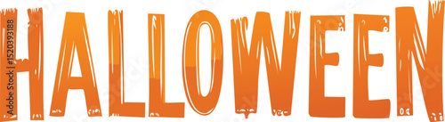 A festive 'Halloween' typography design with a playful and spooky style. The word 'Halloween' is written in a large, orange, cursive font
