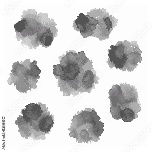 Abstract vector black and white ink blots. Set of watercolor splashes. Multilayer SVG file without gaps between paths.
