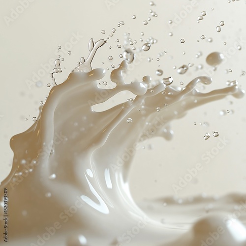 Milk Splash. Elegant Close-Up of Swirled Liquid and Droplets in Minimalistic Dairy Artistry Background