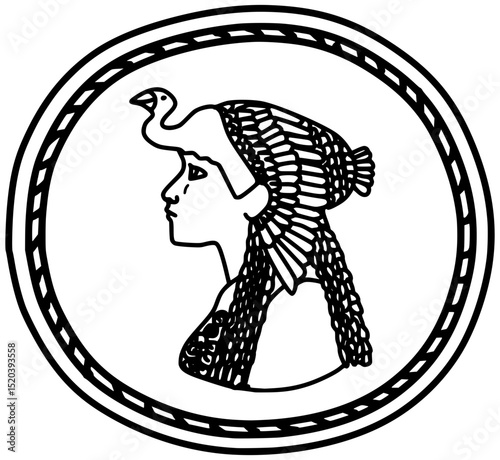 Egyptian Gold Coin Vector Outline Line Art Drawing