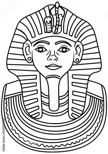 Tutankhamen Bust Sculpture Vector Egyptian Outline Line Art Drawing