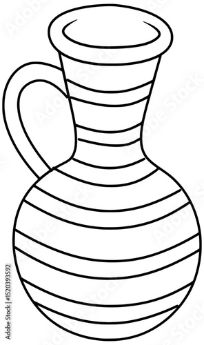 Striped Egyptian Pottery Pitcher Vector Outline Drawing