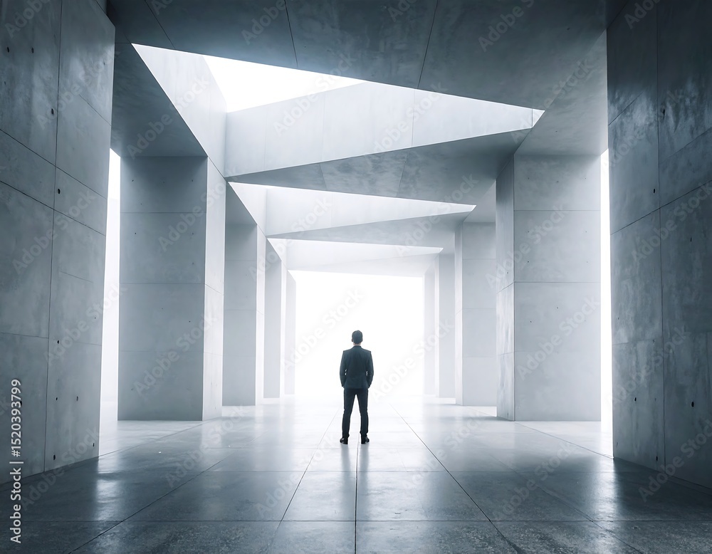 Fototapeta premium Man in suit in modern concrete hallway