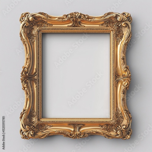 Ornate Gold Frame for Elegant Home Interior Art Display. Vintage Style & Luxury Decor Mockup