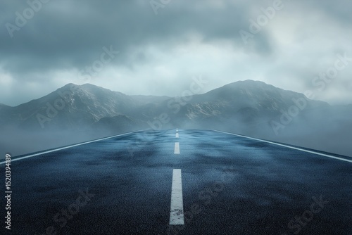 Stormy Mountain Road. Scenic Highway Journey Through Misty, Moody Landscapes