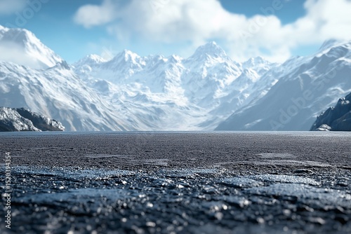 Stunning Snowy Mountain Landscape with Tranquil Lake Reflection. A Breathtaking Winter Adventure