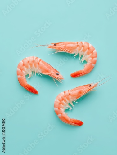 Delicious Fresh Shrimp on a Light Blue Background photo