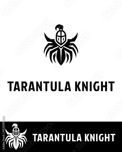 Unique black and white logo combining a medieval helmet with tarantula spider legs
