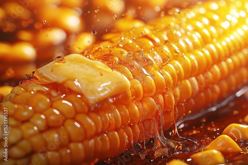 Fresh Grilled Yellow Corn with Melted Butter. A Mouthwatering Summer Vegetable Side Dish