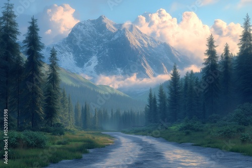 Breathtaking Mountain Landscape at Sunset. A Scenic Viewpoint of Nature's Majestic Beauty