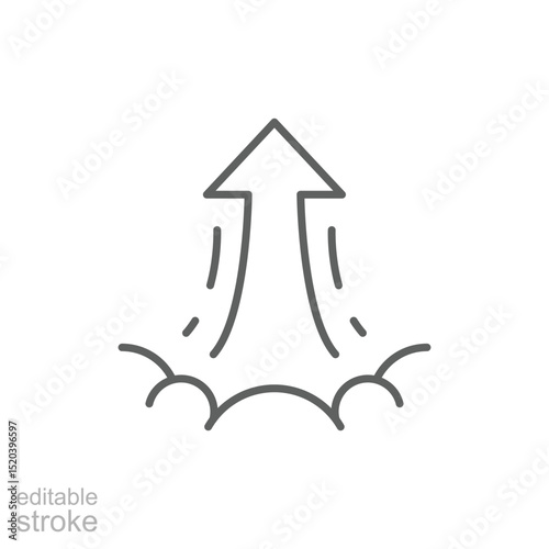 Upward Arrow Launch Icon Outline Vector with Editable Stroke and Line Design Symbolizing Growth Boost and Progress