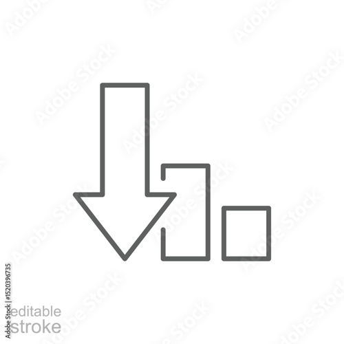Outline Style Down Arrow and Decreasing Bar Chart Icon Editable Stroke Symbol for Financial Loss Market Crash and Data Drop