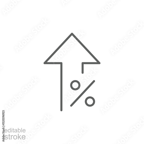 Up Arrow with Percentage Symbol Outline Icon Editable Stroke Representing Growth Interest Rate or Inflation Increase