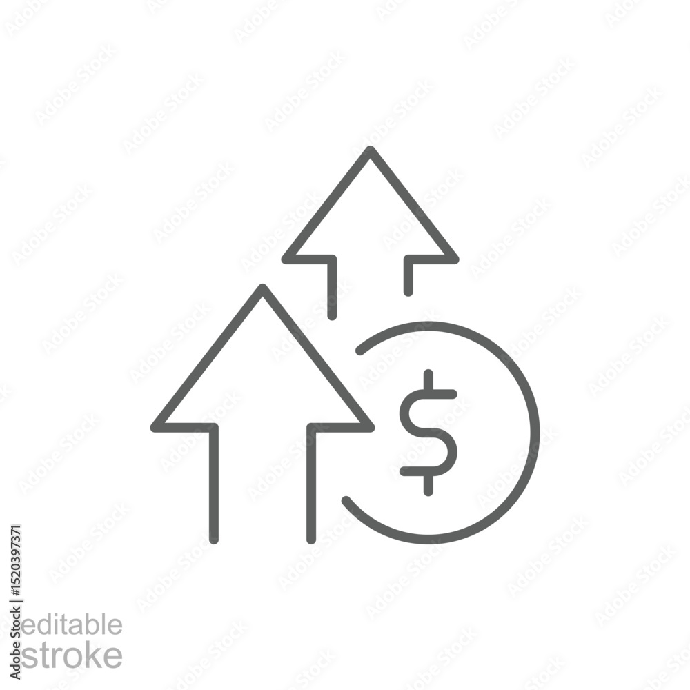 Editable Stroke Outline Icon Showing Money Value Upward Trend and Growing Expenses Cost Increase Financial Growth Symbol Editable Stroke Outline Icon Showing Money Value Upward Trend and Growing Expenses Cost Increase Financial Growth Symbol