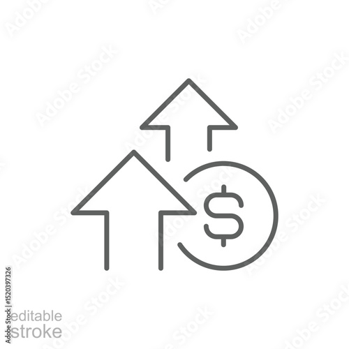 Line Art Icon of Rising Prices and Dollar Value Increase Budget Outline Editable Stroke Financial Cost Escalation