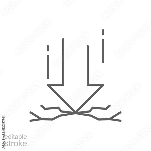 Line Art Icon of Arrow Hitting Ground Causing Cracks Weight Pressure and Negative Effect Outline Editable Stroke