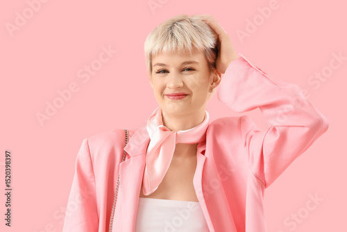 Young woman with short hair...