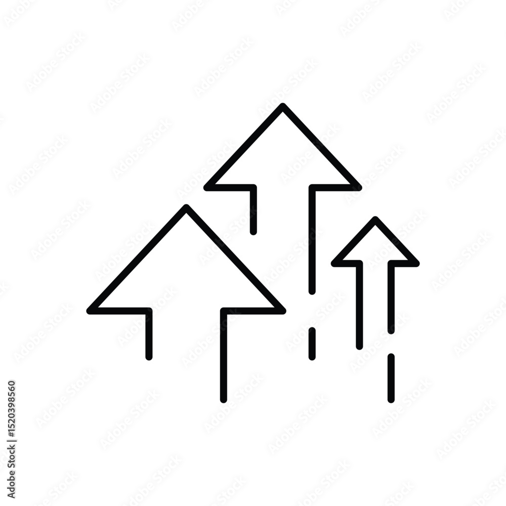 Multiple Upward Arrows Outline Icon Representing Growth Progress Increase and Positive Trend Multiple Upward Arrows Outline Icon Representing Growth Progress Increase and Positive Trend