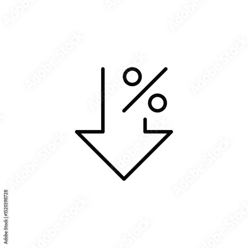 Arrow Down Line Icon with Percent Sign Showing Price Cut Interest Rate Drop or Negative Growth Trend