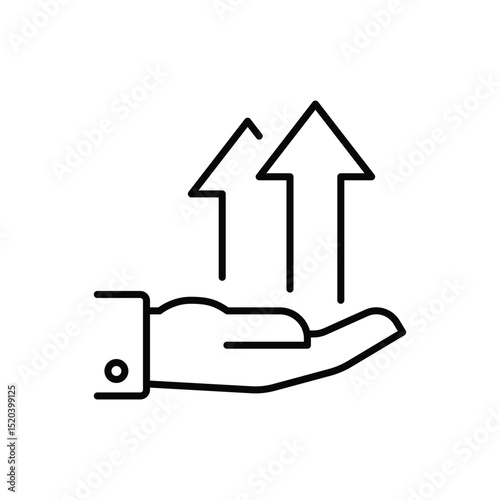 Outline Icon Hand Showing Arrows Pointing Upwards Representing Development Success and Forward Movement