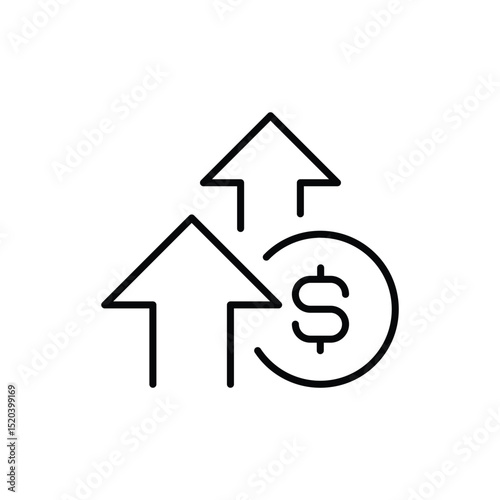 Line Art Icon of Rising Prices and Dollar Value Increase Budget Outline Financial Cost Escalation