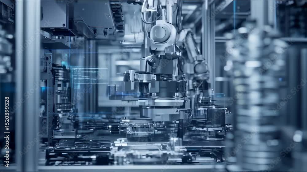 futuristic factory robotics and automation in a sleek cinematic video with seamless industrial precision futuristic factory robotics and automation in a sleek cinematic video with seamless industrial precision